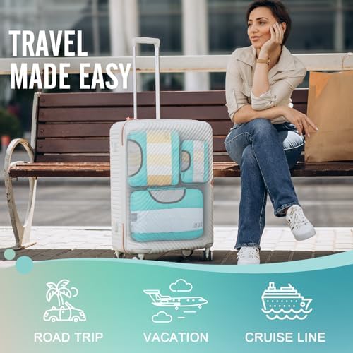 Veken 6 Set Packing Cubes for Suitcases, Travel Essentials for Carry on Luggage, Suitcase Organizer Bags Set for Travel Accessories in 4 Sizes(Extra Large, Large, Medium, Small),Cyan - Image 9