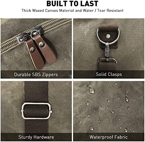 Wildroad Duffle Bag for Travel, 50L Waterproof Waxed Canvas Genuine Leather Weekender Overnight Bag Vintage Travel Hand Bag Carry on Bag - Image 4